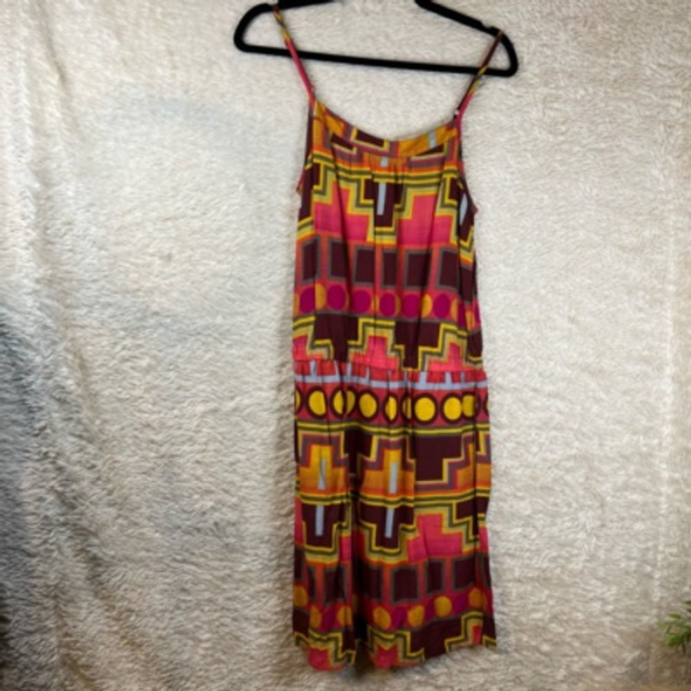 Joe Fresh Womens Blouson Dress Pink Yellow‎ Geometric Scoop Neck Sleeveless S